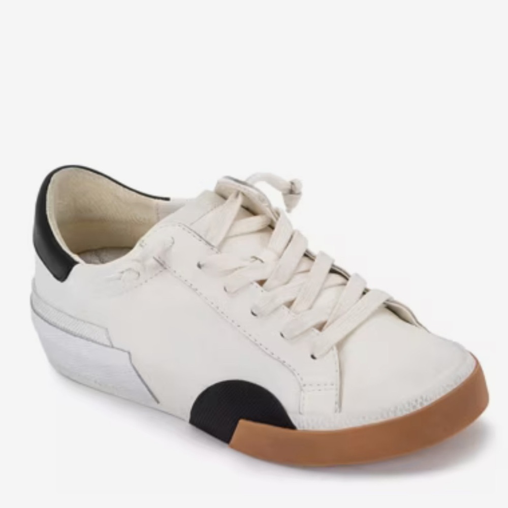 Dolce Vita Cream Leather Sneakers with Black and Tan Accents
